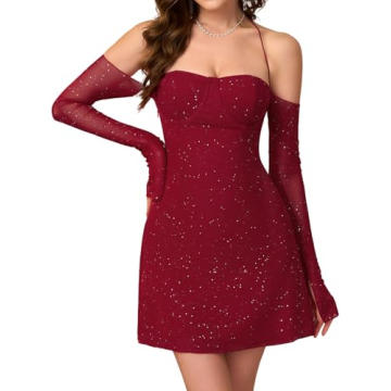 Parthea Women’s Sexy Sequin Mini Dress - Sparkly, Off Shoulder, Long Sleeve