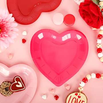 Whaline Valentine Paper Plates 7.5 Inch Heart Shaped Disposable Plates Red Pink Heart Decorative Tableware for Valentine Anniversary Birthday Wedding Party Supplies, 24Pcs