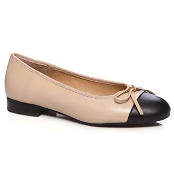 SHODENSE Women Cap Toe Bow Flats Two Tone Slip On Ballet Flats Comfort Closed Round Toe Flats Colorb...
