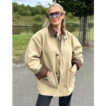 Yimoon Lightweight Jacket for Women Oversized Corduroy Lapel Collar Button Down Casual Jackets Outwear(Beige-Medium)