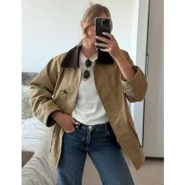 Yimoon Lightweight Jacket for Women Oversized Corduroy Lapel Collar Button Down Casual Jackets Outwear(Beige-Medium)