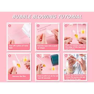 40 Pcs Nano Bubble Tape Kit with Balloon Inflator, Double Sided Tape Plastic Bubbles Balloon, Elastic Nano Bubble Tape DIY Craft Kit for Girls, Boys, Kids Party Favors and Novelty Toys