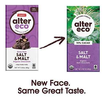 Alter Eco Single Chocolate Bars, Pure Dark Cocoa, Fair Trade, Organic, Non-GMO (Salt & Malt), 2.82 Ounce