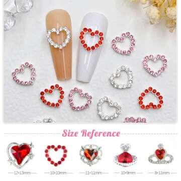 32 Pcs Heart Nail Charms Crown Charms for Nails 3D Heart Planet Nail Gems Kawaii Love Nail Charms Cr...
