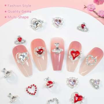 32 Pcs Heart Nail Charms Crown Charms for Nails 3D Heart Planet Nail Gems Kawaii Love Nail Charms Crystal Clear Diamond Alloy Nail Art Jewelry Nail Supplies for Acrylic Nails Valentines Wedding Crafts