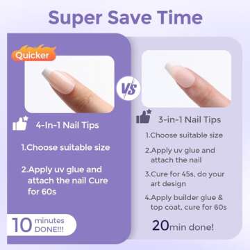 Molizummy French Gel Nail Tips, 300PCS French Press on Nails, 3 in 1 Short Coffin Tips X-coat Tips Pre-applied Tip Primer & Base Coat, No Need to File Fake Nails for Nail Art DIY
