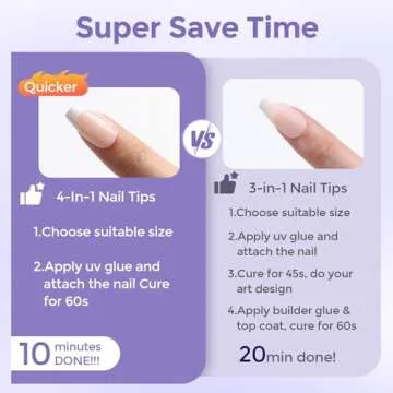 Molizummy French Gel Nail Tips, 300PCS French Press on Nails, 3 in 1 Short Coffin Tips X-coat Tips Pre-applied Tip Primer & Base Coat, No Need to File Fake Nails for Nail Art DIY