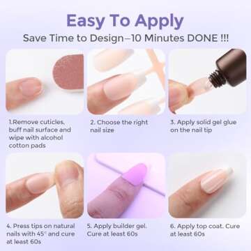 Molizummy French Gel Nail Tips, 300PCS French Press on Nails, 3 in 1 Short Coffin Tips X-coat Tips Pre-applied Tip Primer & Base Coat, No Need to File Fake Nails for Nail Art DIY