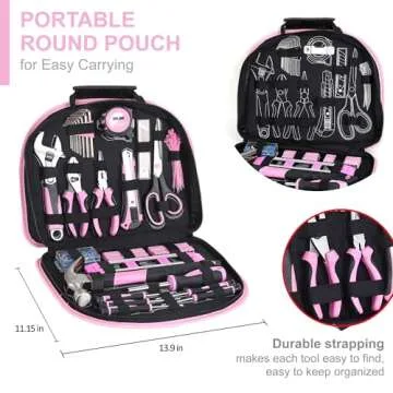 TOPLINE 208-Piece Pink Tool Kits for Women with Round Pouch, Small Tools Kit for Apartment, Home, Household Ladies Pink Tool Set for Best Gifts and Home Maintenance