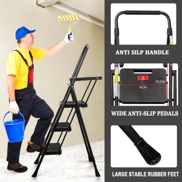 WNOEY 3 Step Ladder with Tray for Easy Access and Safety