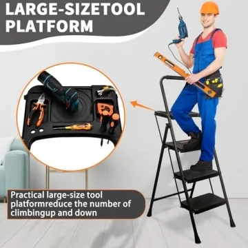 WNOEY 3 Step Ladder with Tray for Easy Access and Safety