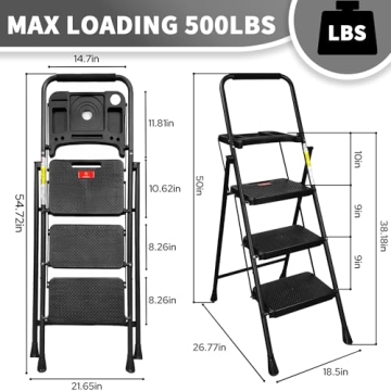 WNOEY 3 Step Ladder with Tray for Easy Access and Safety