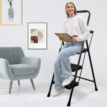 WNOEY 3 Step Ladder with Tray for Easy Access and Safety