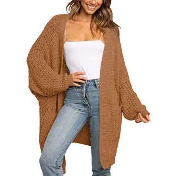 ANRABESS Women's Long Batwing Sleeve Open Front Chunky Knit Cardigan Sweater with Pockets A260zhuanhong-M Rust