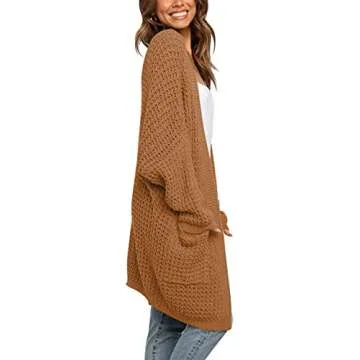 ANRABESS Women's Long Batwing Sleeve Open Front Chunky Knit Cardigan Sweater with Pockets A260zhuanhong-M Rust