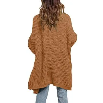 ANRABESS Women's Long Batwing Sleeve Open Front Chunky Knit Cardigan Sweater with Pockets A260zhuanhong-M Rust