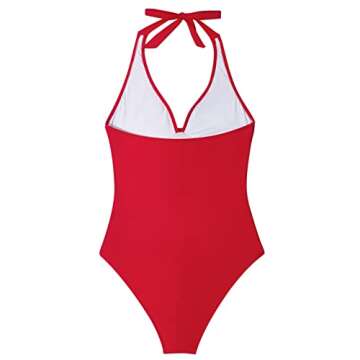 SUUKSESS Women Sexy Tummy Control One Piece Swimsuits Halter Push Up Monokini Bathing Suits (Red, M)