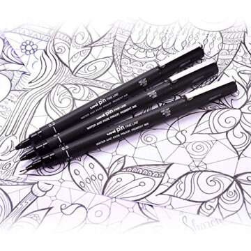 Uni Pin Drawing Pens/6 Assorted Tip Sizes, Uni Pin Technical Fineliner Pens, Pack of 6 Assorted Tip Sizes, Black Ink