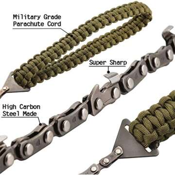 Pocket Chainsaw with Paracord Handle Emergency Outdoor Survival Gear Folding Chain Hand Saw with Carry Pouch for Camping, Hunting, Tree Cutting, Hiking, Backpacking (24inch-11teeth)