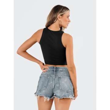 EFAN Womens Sexy Sleeveless High Neck Crop Tops Workout Cute Racerback Cropped Tank Tops Summer Clothes Teen Girls Black XS