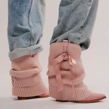 Arqa Women's Bows Western Boots Knitted Fold Over Ballet Style Ankle Boots for Women Pointed Block H...