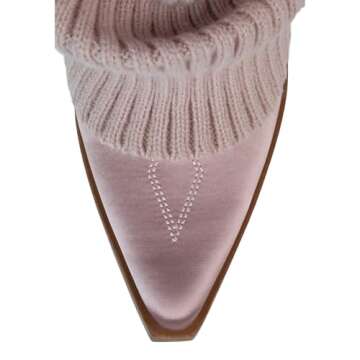 Arqa Women's Bows Western Boots Knitted Fold Over Ballet Style Ankle Boots for Women Pointed Block Heel Embroidery Cowgirl Booties