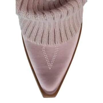 Arqa Women's Bows Western Boots Knitted Fold Over Ballet Style Ankle Boots for Women Pointed Block Heel Embroidery Cowgirl Booties