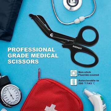 Trauma Shears - Medical Scissors Bandage Scissors for Nurses, 7.5" Fluoride Coated Non-stick Blades Stainless Steel Nursing scissors for Doctor, Nurses, Nursing Students,EMT,EMS,First Aid - Black