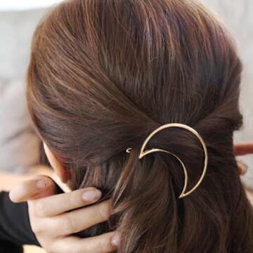 BeautyMood 6pcs Minimalist Dainty Gold Silver Hollow Geometric Metal Hairpin Hair Clip Clamps,Circle, Triangle and Moon