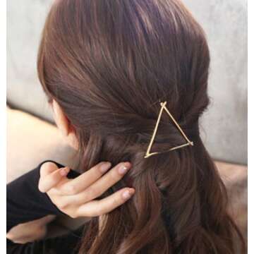 BeautyMood 6pcs Minimalist Dainty Gold Silver Hollow Geometric Metal Hairpin Hair Clip Clamps,Circle, Triangle and Moon