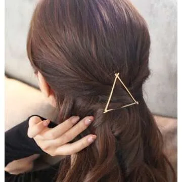 BeautyMood 6pcs Minimalist Dainty Gold Silver Hollow Geometric Metal Hairpin Hair Clip Clamps,Circle, Triangle and Moon
