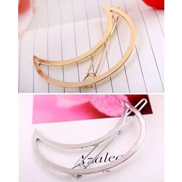 BeautyMood 6pcs Minimalist Dainty Gold Silver Hollow Geometric Metal Hairpin Hair Clip Clamps,Circle, Triangle and Moon