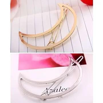 BeautyMood 6pcs Minimalist Dainty Gold Silver Hollow Geometric Metal Hairpin Hair Clip Clamps,Circle, Triangle and Moon