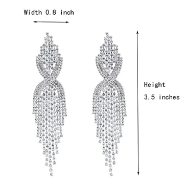 CHRAN Long Silver Rhinestone Tassels Earrings for Women