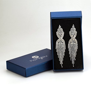 CHRAN Long Silver Rhinestone Tassels Earrings for Women