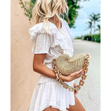 Hxinson Woven Straw Bags Popular Conch Bags Shell Shaped Rattan Bags Personalized Acrylic Chain Shoulder Bags (beige)