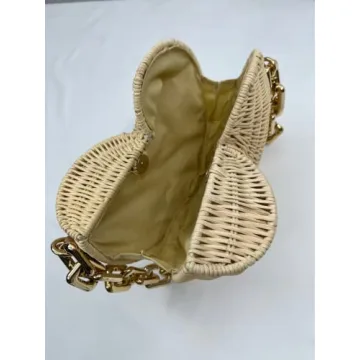 Hxinson Woven Straw Bags Popular Conch Bags Shell Shaped Rattan Bags Personalized Acrylic Chain Shoulder Bags (beige)
