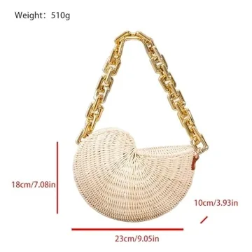 Hxinson Woven Straw Bags Popular Conch Bags Shell Shaped Rattan Bags Personalized Acrylic Chain Shoulder Bags (beige)