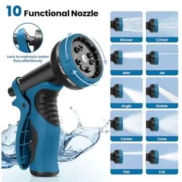 Garden Hose 50FT - Kink-Free & Ultra Flexible with 10 Function Nozzle