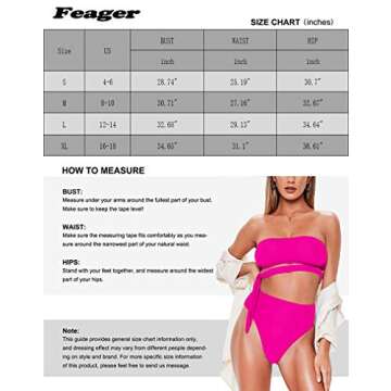 Feager Womens Two Piece Solid Strapless High Cut Bandeau Bikini Set Swimsuit Red