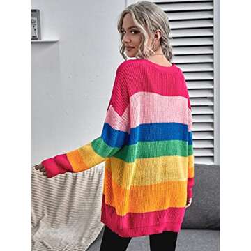 Floerns Women's Rainbow Striped Print Button Front Cardigan Sweater - Perfect for All Seasons