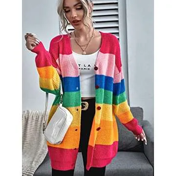 Floerns Women's Rainbow Striped Cardigan Sweater Multi
