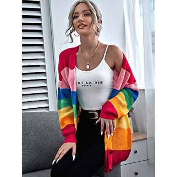 Floerns Women's Rainbow Striped Cardigan Sweater Multi