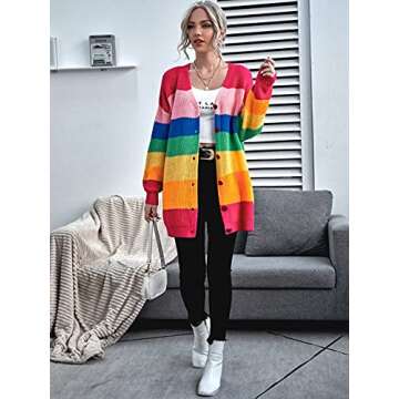 Floerns Women's Rainbow Striped Cardigan Sweater Multi