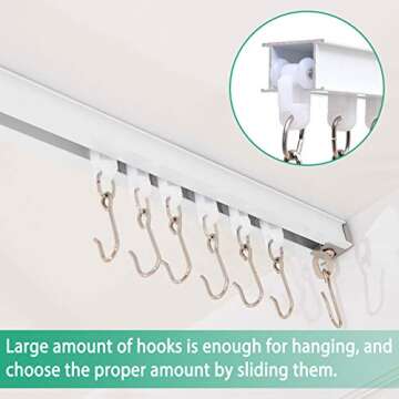 Ceiling Curtain Track, Room Divider Curtain Rod, Curtain Track Ceiling Mount, Comes with Track, Roller Hooks, Installation Hardware, for 12ft - 18ft (White)