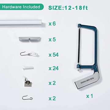 Ceiling Curtain Track, Room Divider Curtain Rod, Curtain Track Ceiling Mount, Comes with Track, Roller Hooks, Installation Hardware, for 12ft - 18ft (White)