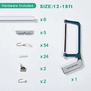 Ceiling Curtain Track, Room Divider Curtain Rod, Curtain Track Ceiling Mount, Comes with Track, Roller Hooks, Installation Hardware, for 12ft - 18ft (White)