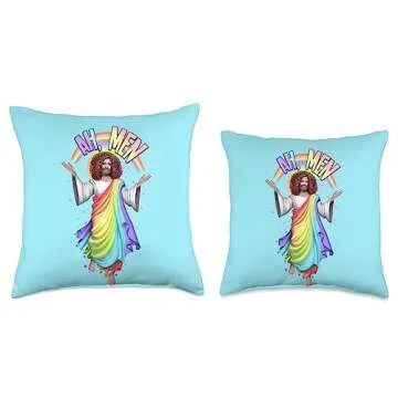 JeGaysus ' Ah Men' Gay Pride Jesus-Cute LGBT Art Throw Pillow, 16x16, Multicolor