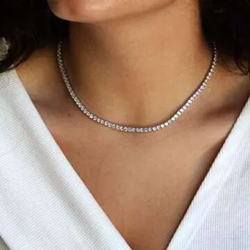 Tennis Necklace Set for Women Crystal Bracelet Diamond Earrings Wedding Jewelry for Bride Sterling Silver Jewelry Sets Pack of 3 Valentine’s Day Gift