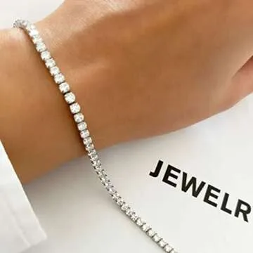 Tennis Necklace Set for Women Crystal Bracelet Diamond Earrings Wedding Jewelry for Bride Sterling Silver Jewelry Sets Pack of 3 Valentine’s Day Gift